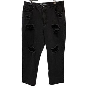 NOBO Super High Rise Black Distressed Relaxed Fit Button Fly Denim Jeans